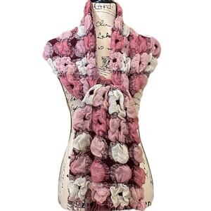 Flower Knit Cotton Blend Crinkle Scarf